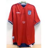 David Beckham Signed England Shirt Argentina v England 7-6-2002 red; with Prestige Certificate of