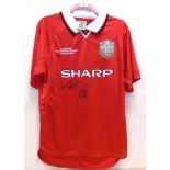 Teddy Sherringham And Ole Gunnar Solskjaer Signed Manchester United Camp Nou Champions League 1999