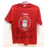 Liverpool Champions League Cup Winners 2005 Signed Teeshirt signed by Hamann, Luis Garcia, Alonso,