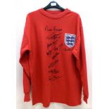 England 1966 World Cup Replica Shirt Signed By Various Team Members Peters, Hurst, Banks, Hunt,