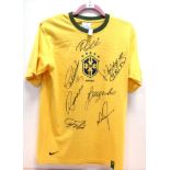 Brazil 1970 World Cup Winners Signed Teeshirt signed by Pele, Brito, Alberto, Jairzinho, Rivelino,