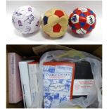 Football Related Items including three York City signed footballs, copies of In The City magazine