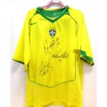 Brazil Signed Shirt signed by Ronaldo, Roberto Carlos and Ronaldinho; with Prestige Certificate of