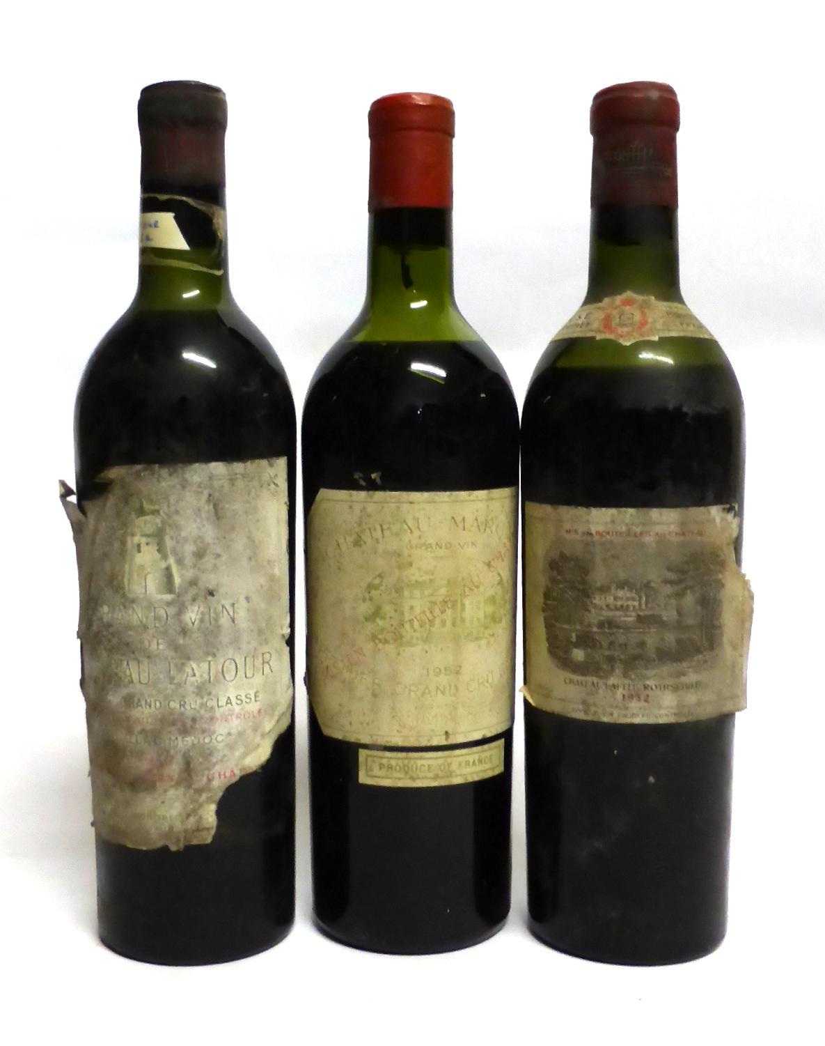 Chateau Latour 1952, Pauillac; Chateau Margaux 1952, Margaux; Chateau Lafite Rothschild 1952,