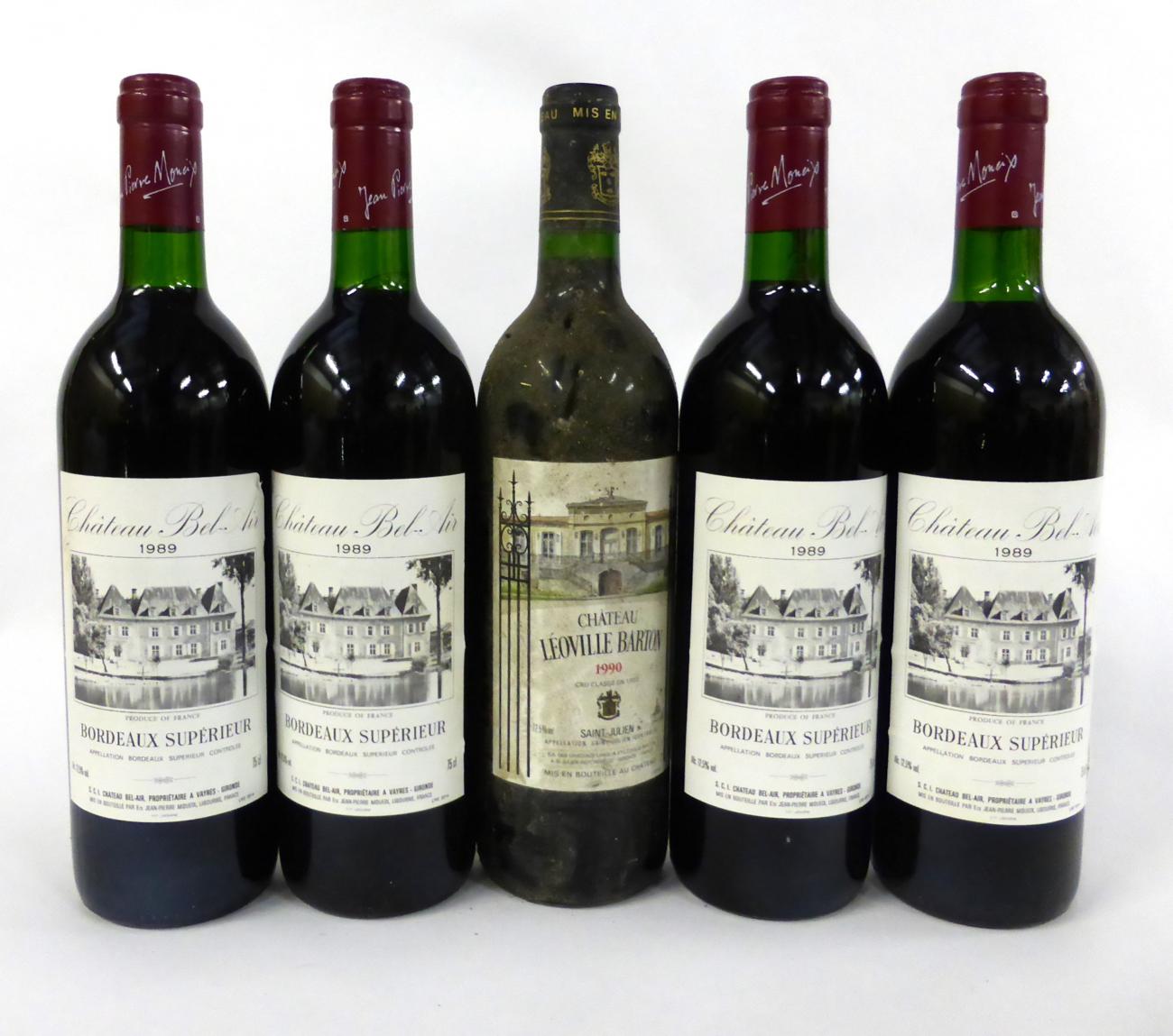 Chateau Leoville Barton 1990, St Julien; Chateau Bel Air 1989 (x4) (five bottles)