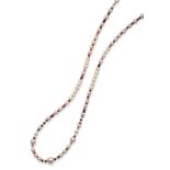 A Cultured Pearl and Ruby Bead Necklace, graduated round cultured pearls spaced by groups of faceted