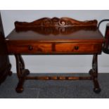 A Reproduction Hardwood Victorian Style Writing Table or Washstand, the galleried back above two