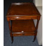 A Reproduction Burr Walnut Side or Lamp Table, the three-quarter gallery top above a pullout side,