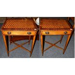 A Pair of George III Style Oak and Parquetry Decorated Side Tables, of recent date, the