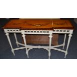 A Satinwood, Floral Painted and Rosewood Crossbanded Breakfront Side Table, of recent date, the