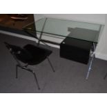 A Vitra Black Ash and Chromed Glass Top Desk, of recent date, rectangular form with two drawers