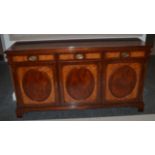 A Charles Barr Reproduction Mahogany Burr Walnut Crossbanded Sideboard, of recent date, the