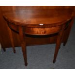 A Reproduction Mahogany and Crossbanded Demi-Lune Hall Table, in George III style, with a plain