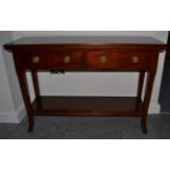 A Reproduction Hardwood Hall Table, of rectangular form with two frieze drawers, raised on