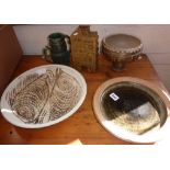 Five pieces of assorted Studio pottery including a charger by Abingdon Pottery