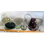 Shelf of glass vases, bowls etc