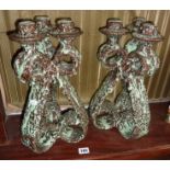 Pair of impressive large Vallauris pottery candlestands designed by Marius Giuge, c.1960's