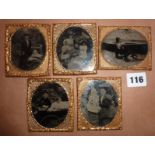 Five framed Victorian tintype photographs