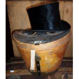 Victorian leather hat box & top hat