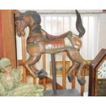 Painted wood carousel horse on stand