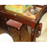 19th c. mahogany writing table with single drawer & gallery on turned legs