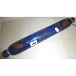 Bristol blue glass 'sailors friend' sweetheart rolling pin with painted (worn) decoration & "