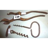 Lunds Patent 1855 lever corkscrew and another
