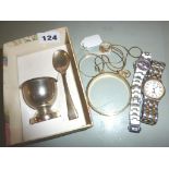 9ct gold signet ring, child's silver bracelet and other items