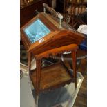 Edwardian inlaid rosewood display case on stand with carrying handle, having two glazed doors