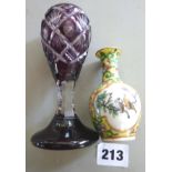 Chinese miniature famille vert vase (3"), and a Victorian stemmed cut amethyst glass scent bottle (