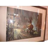 Large coloured print of a GWR 'Castle' locomotive by Barrie Clark, and two other prints