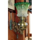 Victorian brass wall bracket oil lamp with shade (converted)