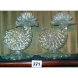 Pair of ornate Venetian glass Nautilus shaped candle holders