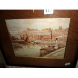 John W. WILLIAMS, early 19th c. watercolour of Whitby Harbour looking towards the Abbey