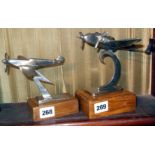 WW2 workshop-made chromed model of a Spitfire on oak base