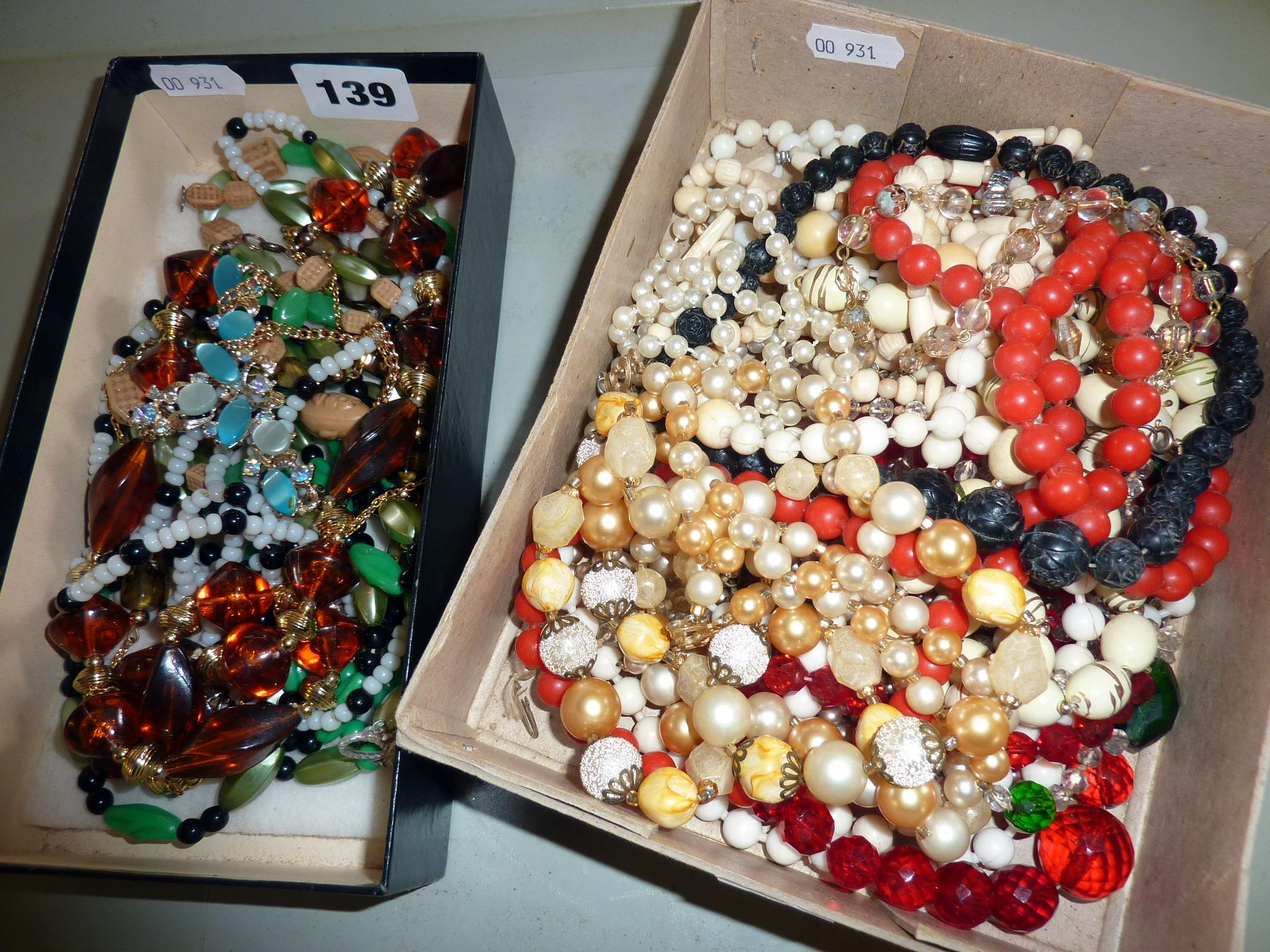 Two trays of costume jewellery necklaces