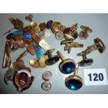 Assorted cufflinks including a silver & enamel set