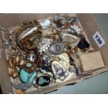 Box of assorted costume jewellery, including a silver mounted grouse foot
