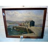 Oil on board of the Cobb at Lyme Regis, by Frank Clee