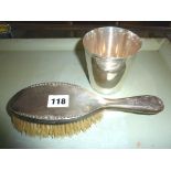 Silver-backed hairbrush, and a Christofle silver beaker