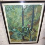 William Russell-Flint, signed print entitled "Victorian Diversion" of girls on a swing