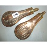 19th c. copper shot flask, and another