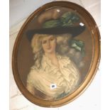 Victorian watercolour copy of Gainsborough's portrait of Mrs Hallet, full size in oval frame