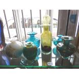 Art glassware:- various vases and a decanter designed by Michael Harris from the Mdina and IOW