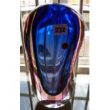 Art glassware:- large organic Murano Sommerso blue, green, pink & clear cased glass vase, most