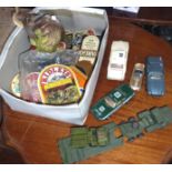 Dinky Supertoys, Corgi & Matchbox diecast vehicles (some military) together with beer pump labels