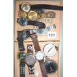 Seven various wristwatches, pocket watch and a pocket compass
