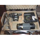 Olympus OM40 camera kit in black aluminium case, with Hoya autozoom lens