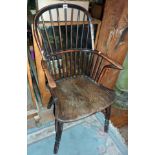 18th c. ash & elm stickback Windsor armchair with crinoline stretcher