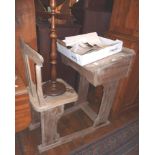 Old pine school desk and chair by "George Hamner & Co - School Furnishers"